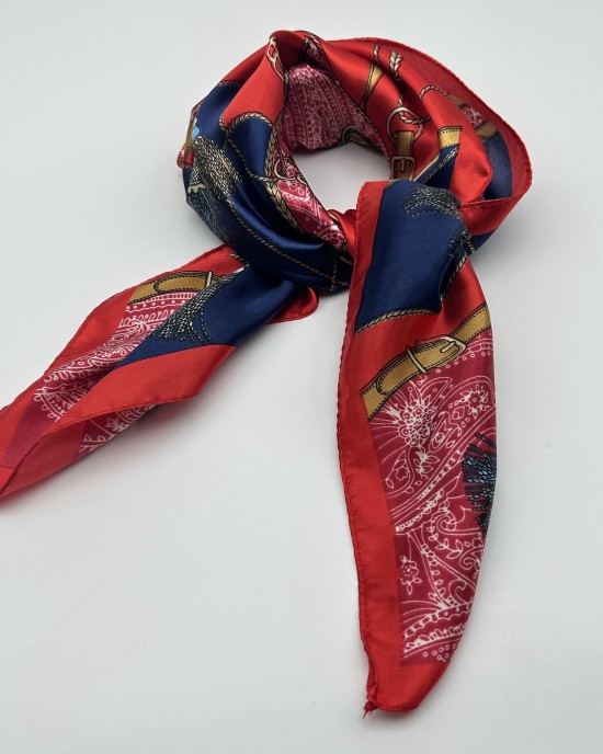 red retro small silk scarf